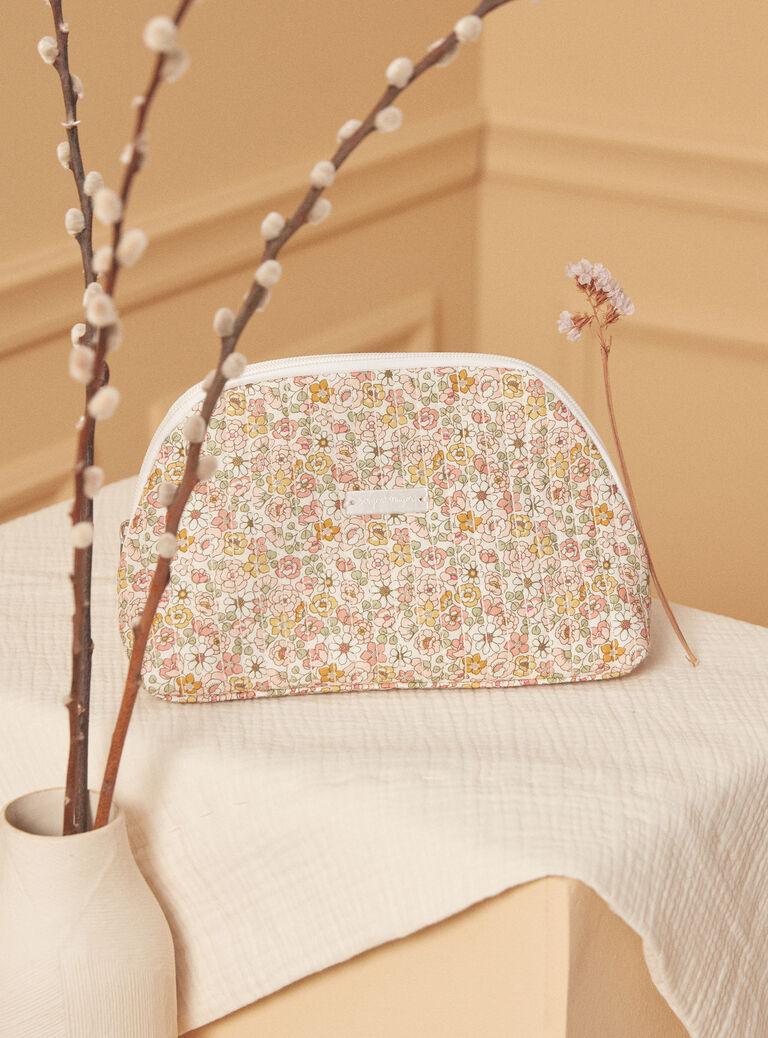 Ecru and pink floral-print poplin pouch LOLA / 24H0AF11ACD001