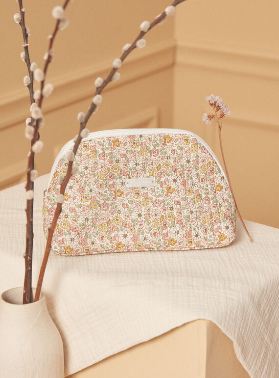 Ecru and pink floral-print poplin pouch LOLA / 24H0AF11ACD001