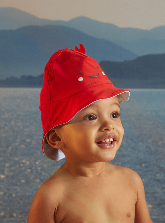 Red reversible UV protection bathing hat with 3D animated clips KISCOTT / 24E4BGG1CHAF524