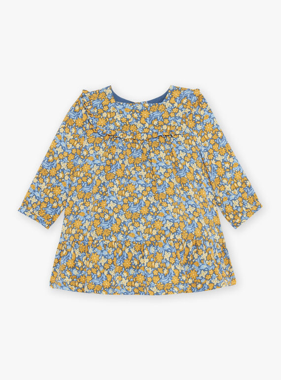 Navy blue floral print ruffle dress FABETTY / 23E1BF81ROB070