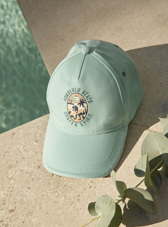 Turquoise twill cap with dinosaur print FLUBEACHAGE / 23E4PGQ1CHA205