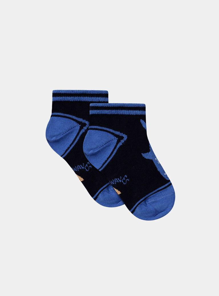 Blue socks with jacquard motif and jersey shark animation KLOCHAGE / 24E4PGS1SOQC234