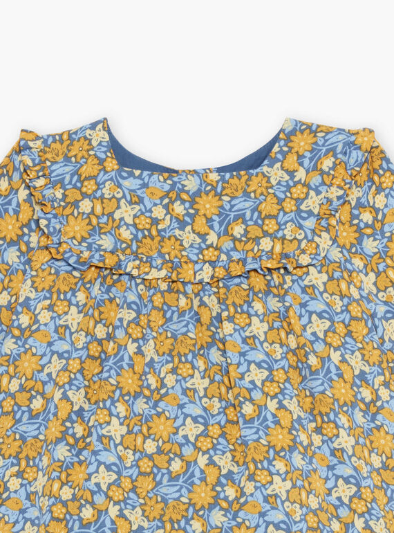 Navy blue floral print ruffle dress FABETTY / 23E1BF81ROB070