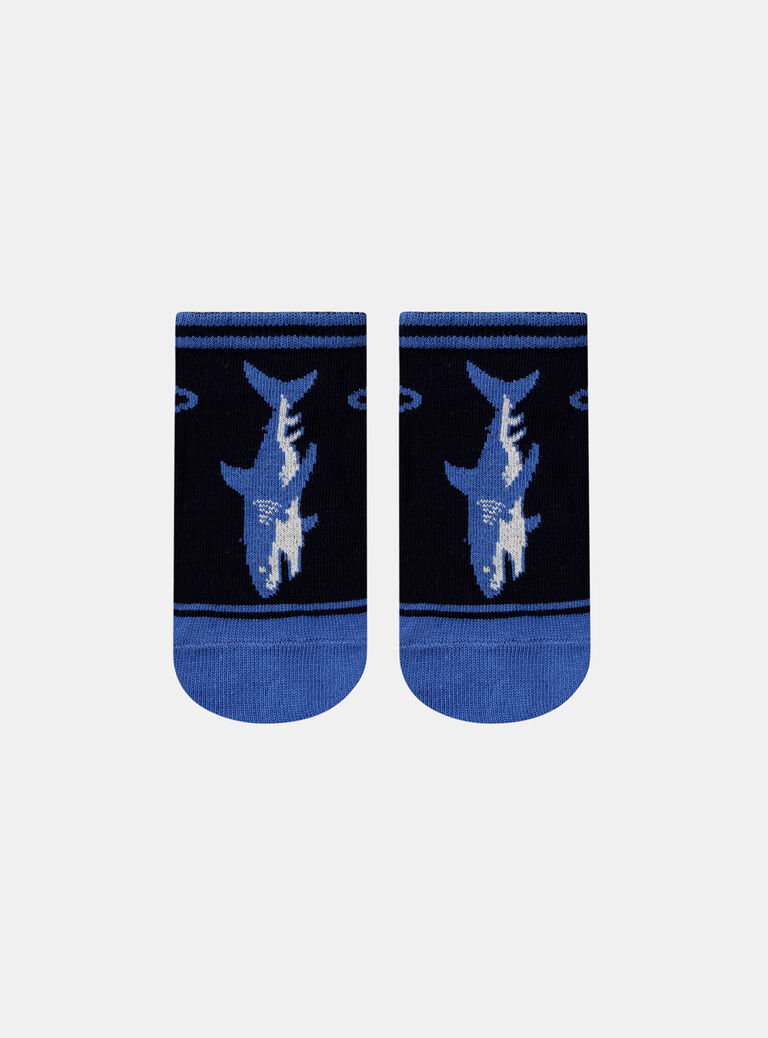 Blue socks with jacquard motif and jersey shark animation KLOCHAGE / 24E4PGS1SOQC234