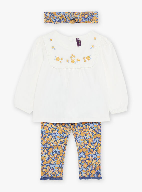 Off white blouse with leggings and floral headband 23E1BF81ENS001