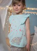 Child girl's turquoise blue dinosaur and flower pajamas CHOUFIETTE / 22E5PF51PYJ203