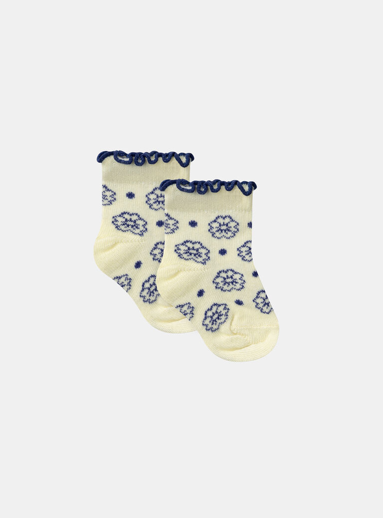 Pale Yellow Jacquard Flower Socks KAULINE / 24E4BFR1SOQ103