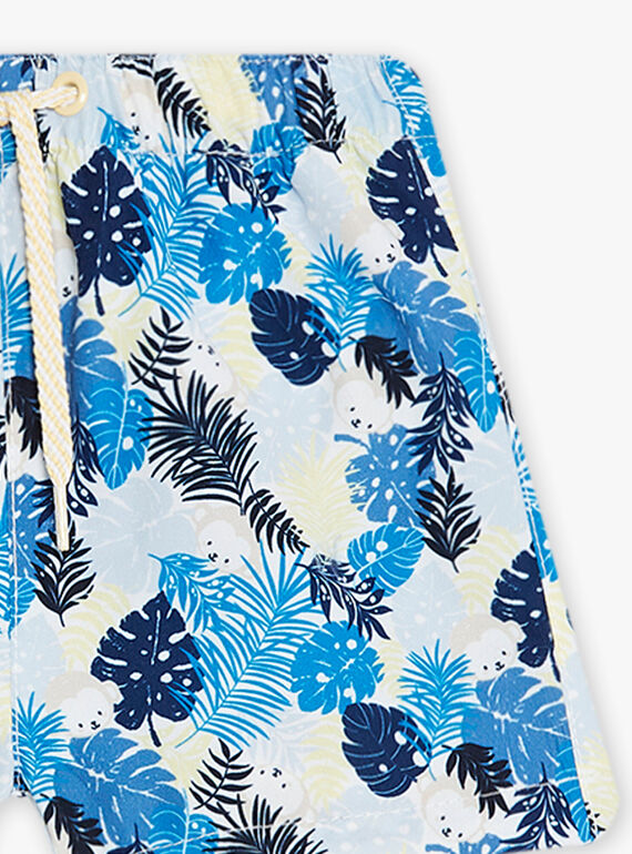 Baby boy bright blue beach shorts with leaf print CILEO / 22E4BGO1MAI701