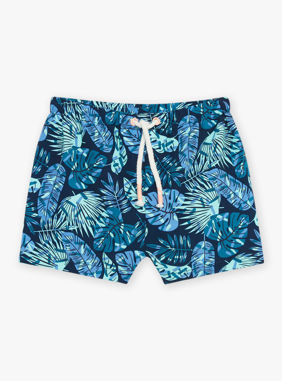 Navy blue and green leaf print swim shorts FISAM / 23E4BGM2MAI070