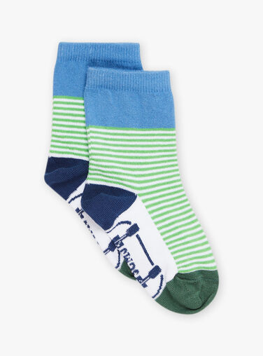 Green, blue and white colorblock socks FUSKATAGE / 23E4PGN1SOQC233
