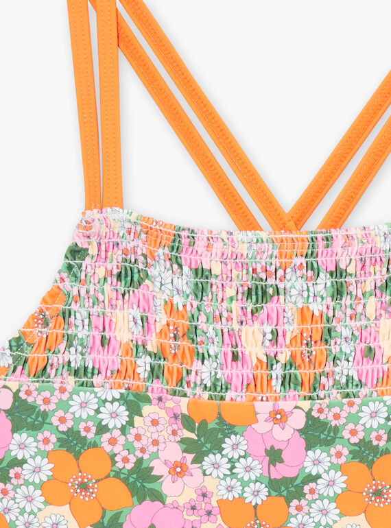 Green one-piece swimsuit with floral print KLUFLOETTE / 24E4PFG4D4K607