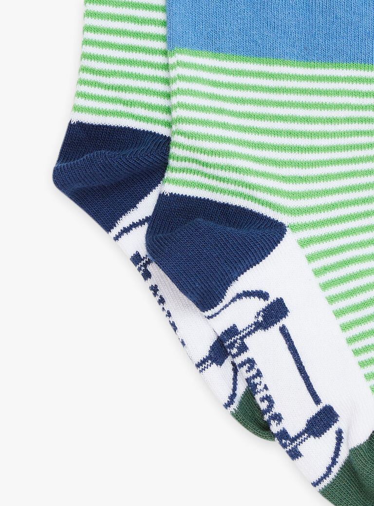Green, blue and white colorblock socks FUSKATAGE / 23E4PGN1SOQC233