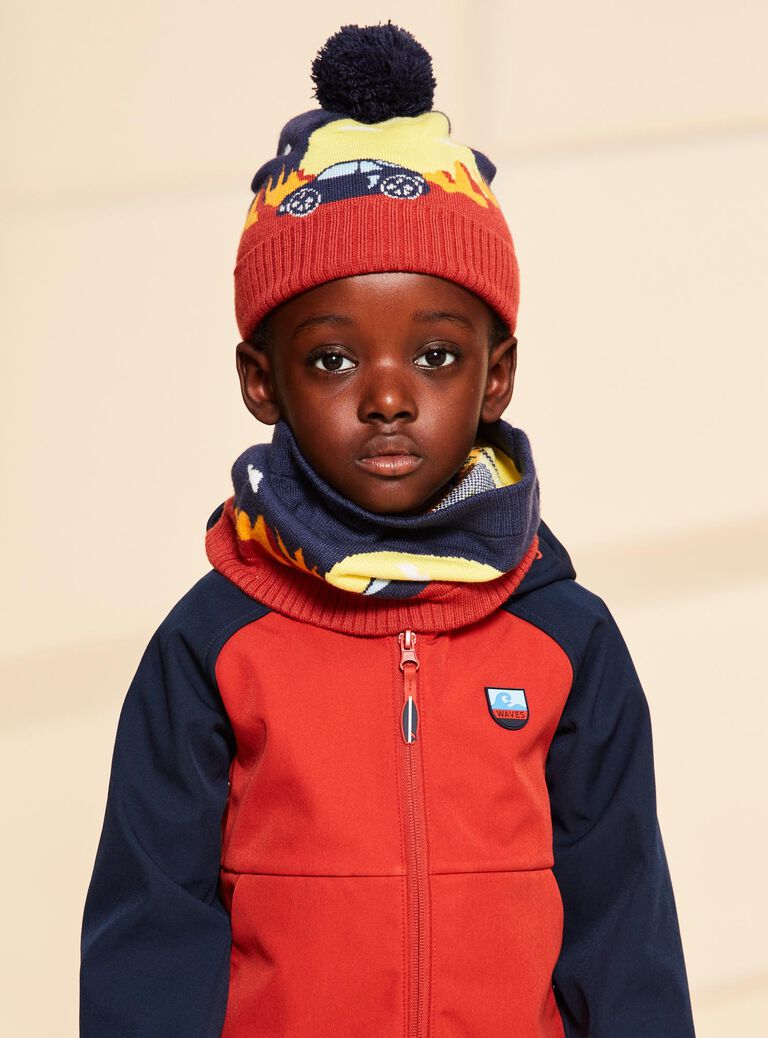 Navy blue landscape pom-pom beanie FRAVOTAGE / 23E4PG51BON506