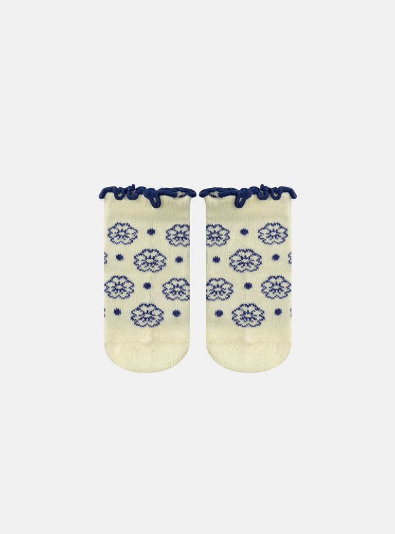 Pale Yellow Jacquard Flower Socks KAULINE / 24E4BFR1SOQ103