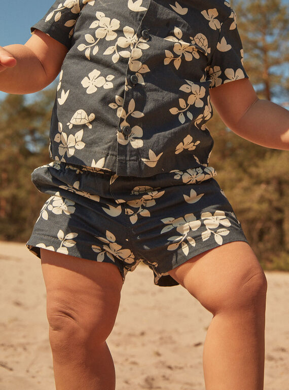 Slate black poplin shorts with leaves and turtles print FATHOMAS / 23E1BGP2SHOJ900