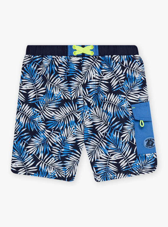 Child boy's blue leaf print swim shorts CYSHORTAGE / 22E4PGO6MAI622