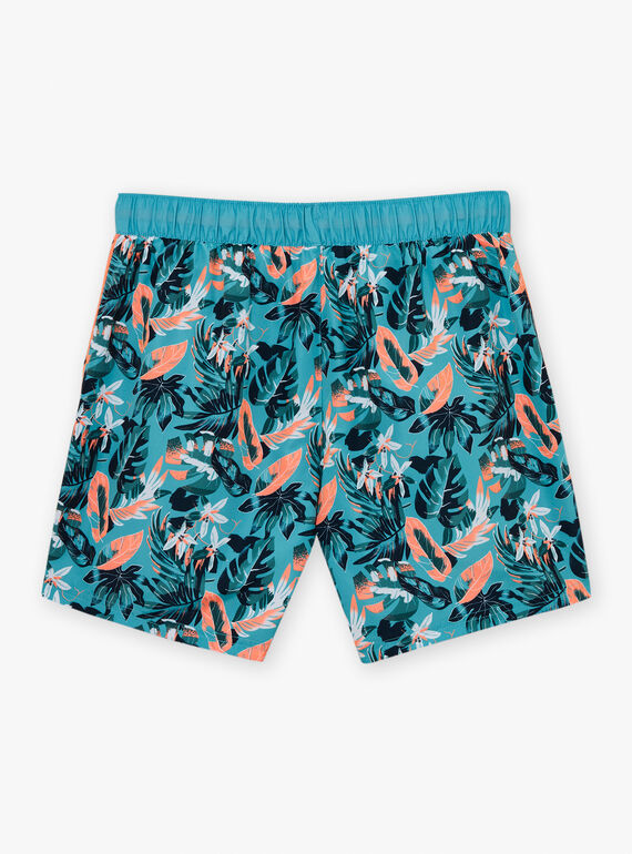 Turquoise swim shorts with floral print KLUMAGEM / 24E3GHG1D3Y202