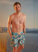 Turquoise swim shorts with floral print KLUMAGEM / 24E3GHG1D3Y202