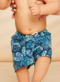 Navy blue and green leaf print swim shorts FISAM / 23E4BGM2MAI070