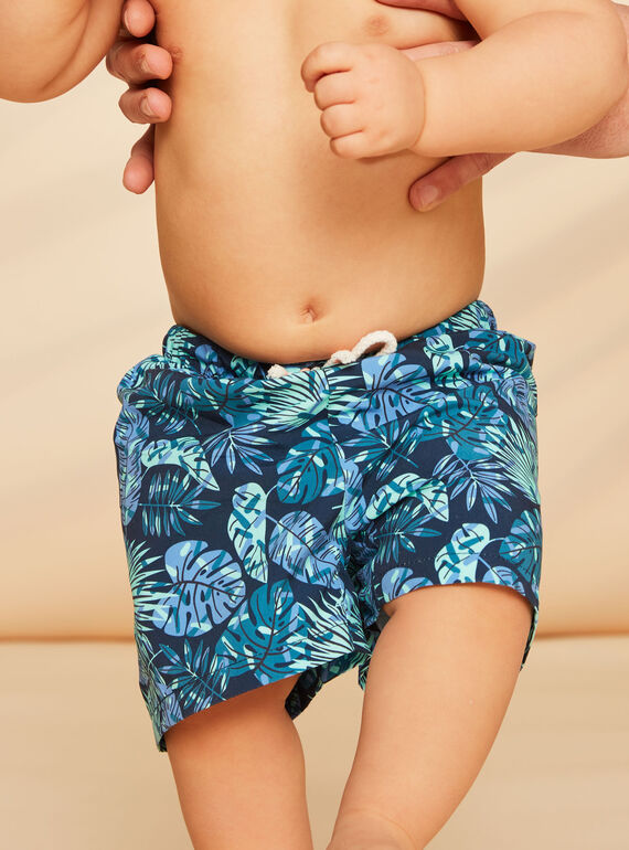 Navy blue and green leaf print swim shorts FISAM / 23E4BGM2MAI070