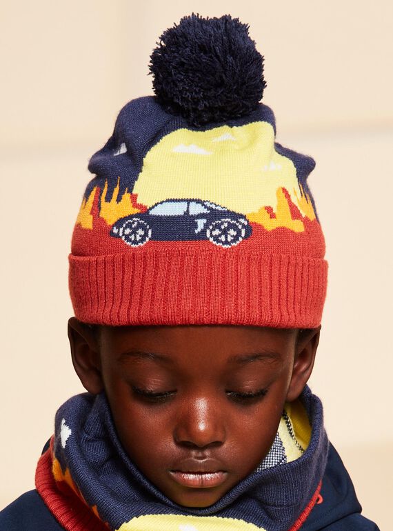 Navy blue landscape pom-pom beanie FRAVOTAGE / 23E4PG51BON506