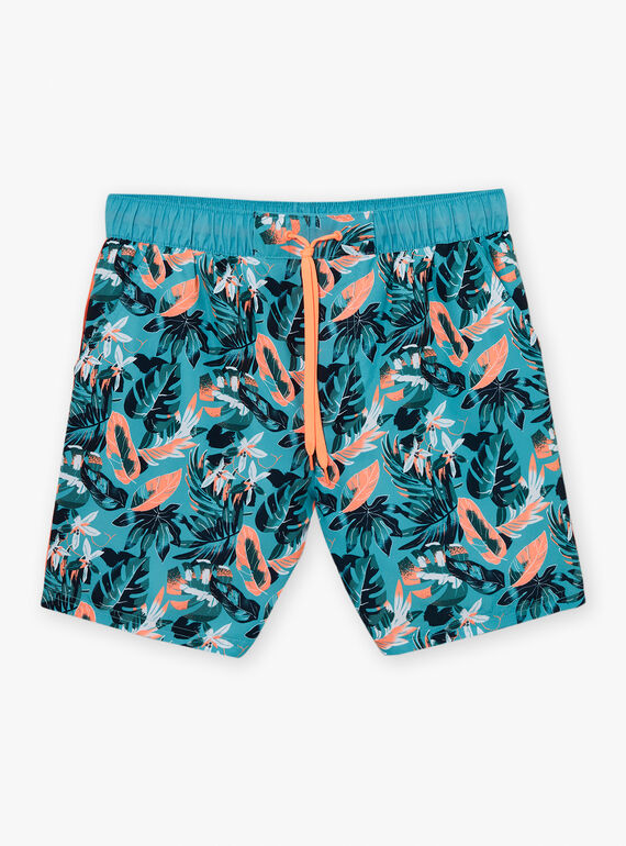Turquoise swim shorts with floral print KLUMAGEM / 24E3GHG1D3Y202