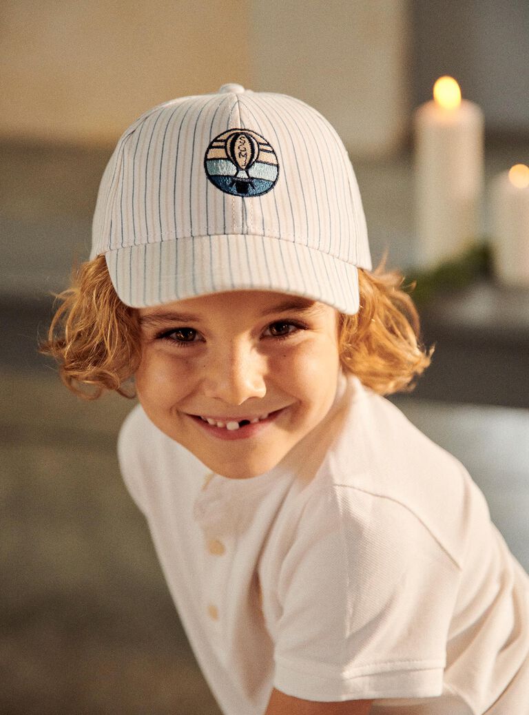 Beige and blue striped print cap FRECASAGE / 23E4PGI2CHA000