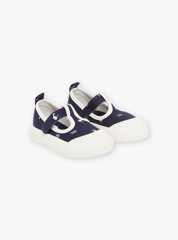 Navy blue open sneakers with fancy print FIBASKET / 23N10BG31D16070
