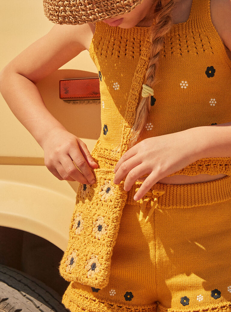 Mustard yellow crochet tote bag FLISACETTE / 23E4PFP1BESB106