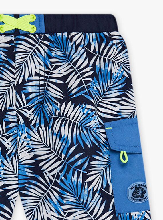 Child boy's blue leaf print swim shorts CYSHORTAGE / 22E4PGO6MAI622