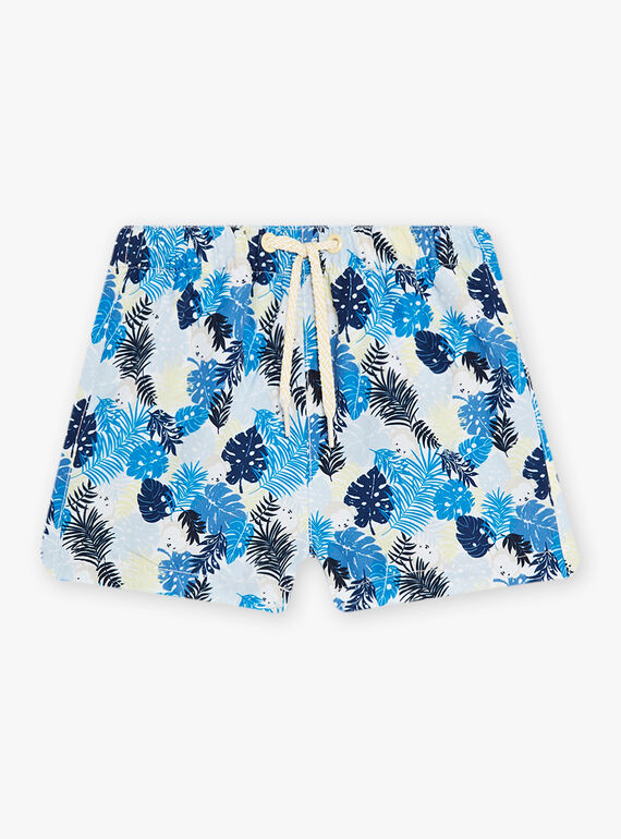 Baby boy bright blue beach shorts with leaf print CILEO / 22E4BGO1MAI701