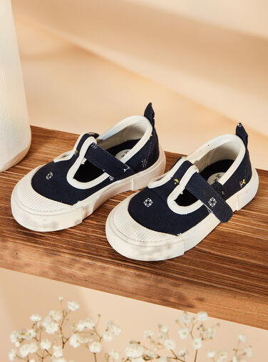 Navy blue open sneakers with fancy print FIBASKET / 23N10BG31D16070