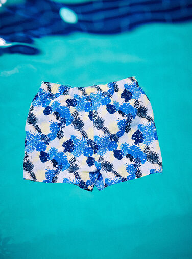Baby boy bright blue beach shorts with leaf print CILEO / 22E4BGO1MAI701
