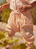 Ecru and orange poplin pants with leaves and fruits print FAULINE / 23E1BFP1PAN001