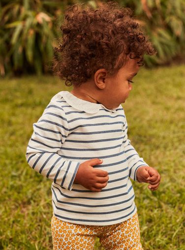 Off white and navy blue t-shirt FABULEUSE / 23E1BF81TEE001