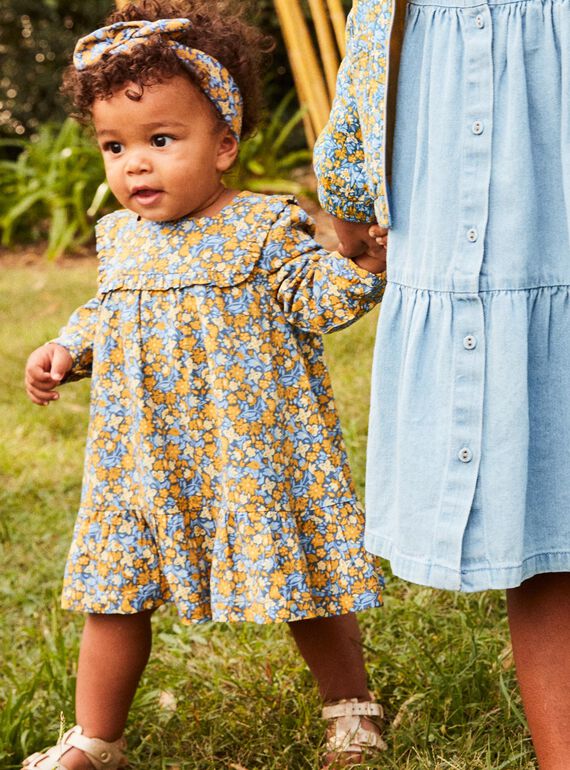 Navy blue floral print ruffle dress FABETTY / 23E1BF81ROB070