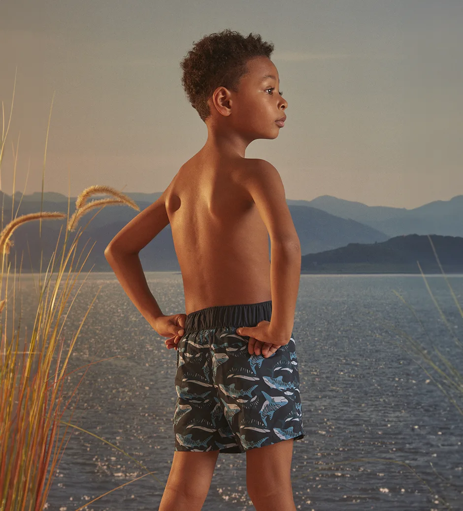 Sergent Major - Navy blue swim shorts with shark print